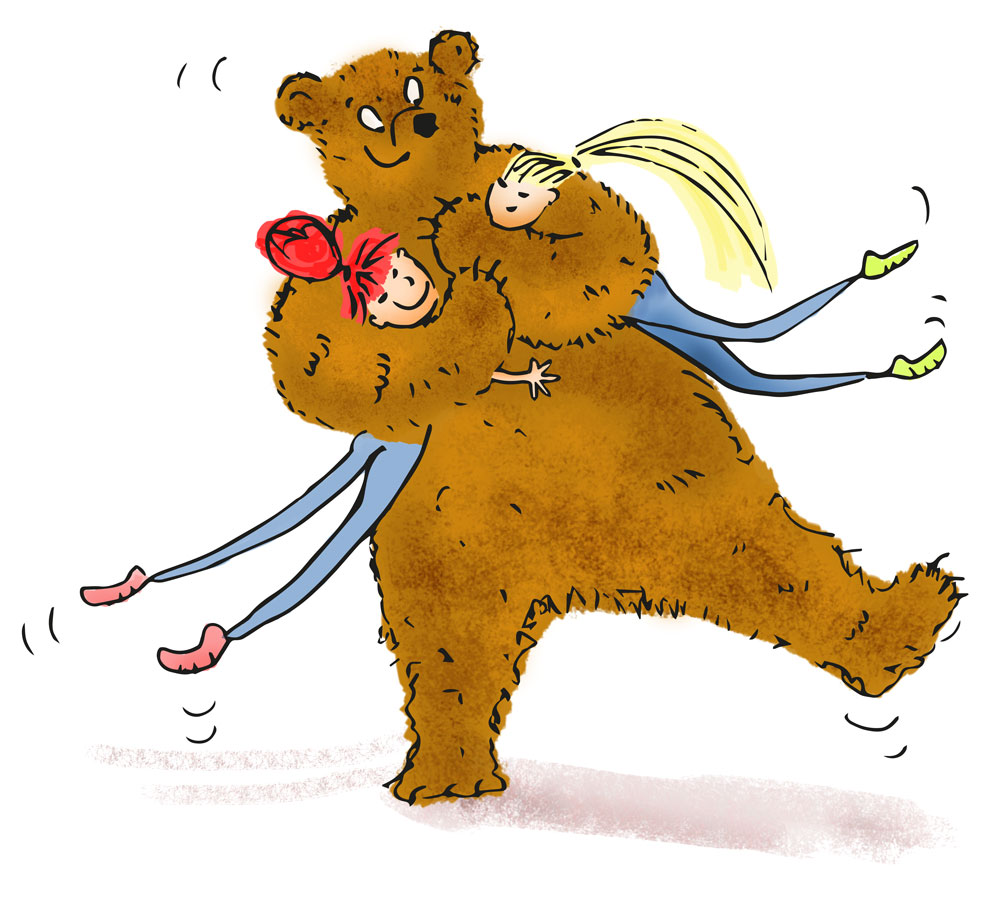 red rose and snow white hug the bear