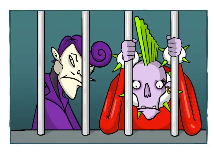 the two crafty men look angry behind bars